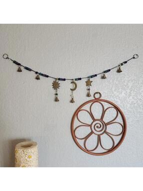 Brass Celestial Wind Chime Sun Moon Starts Beaded Decor Y2K Whimsigoth Bells